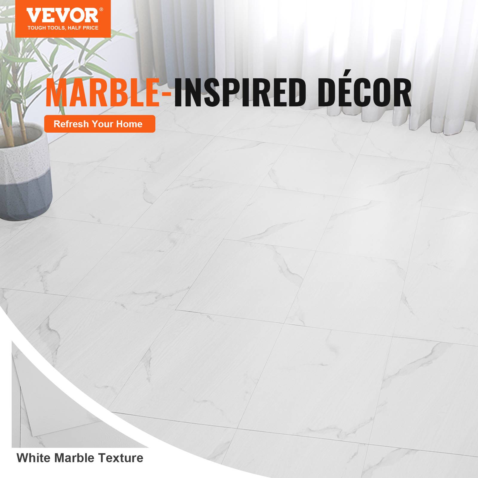 Vevor - VEVOR Revêtement sol vinyle auto-adhésif, 305x305 mm, 50 dalles 1,5 mm. Marbre blanc. - Image 2