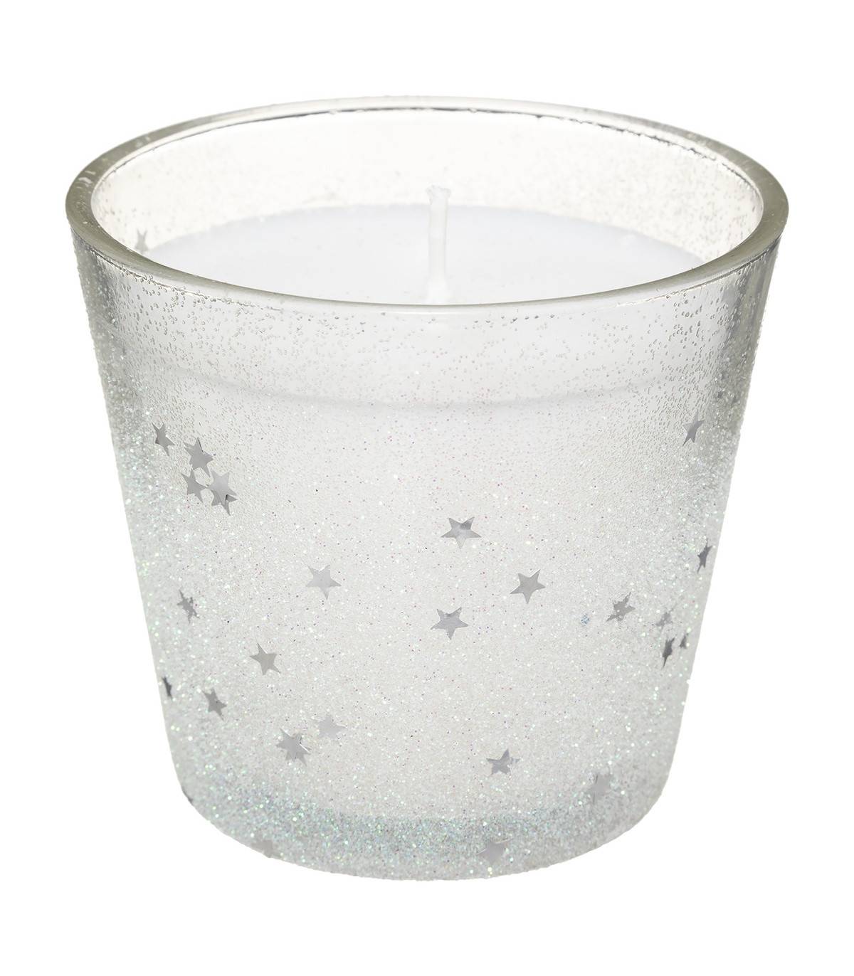 Bougie Blanche dans un Pot en verre pailleté et étoilé 190G