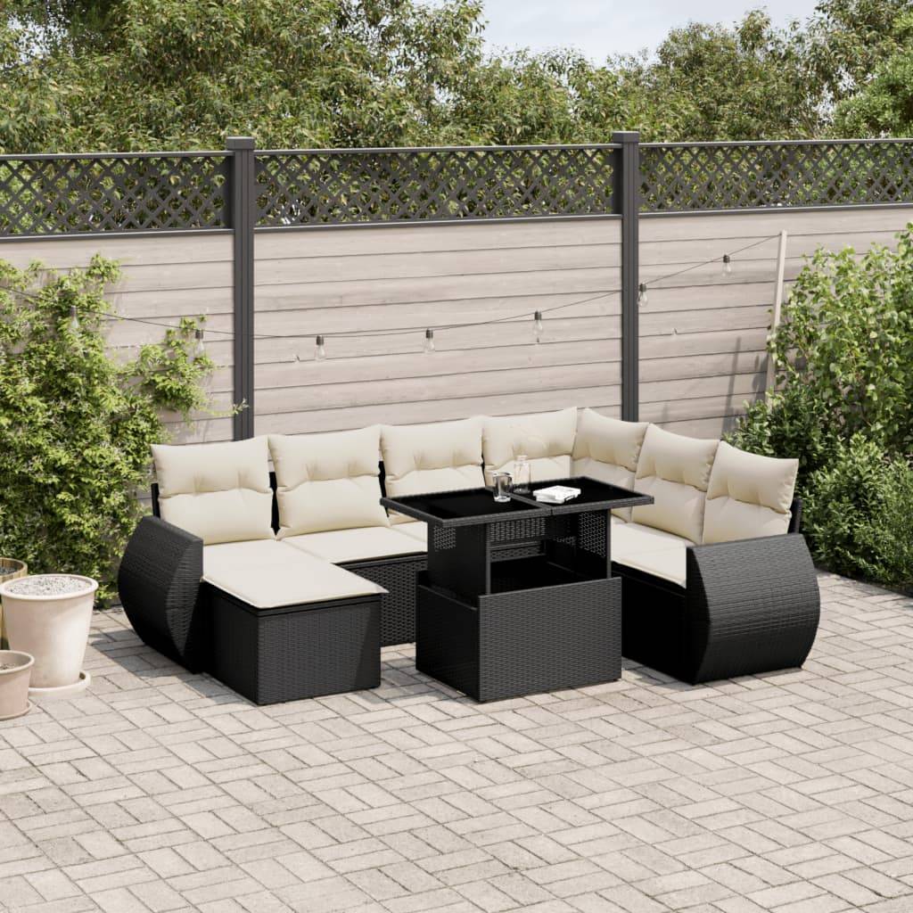 Grand Ensemble Canapé 8 Places et Pouf en Résine Tressée Table Ajustable Noir – ComfortXL Outdoor Living - Image 1
