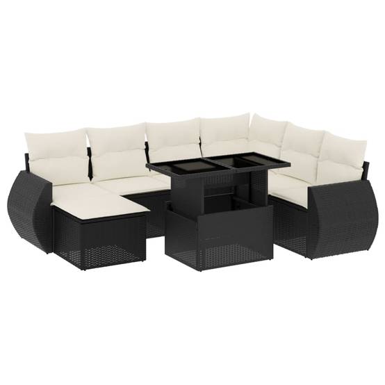Grand Ensemble Canapé 8 Places et Pouf en Résine Tressée Table Ajustable Noir – ComfortXL Outdoor Living - Image 2