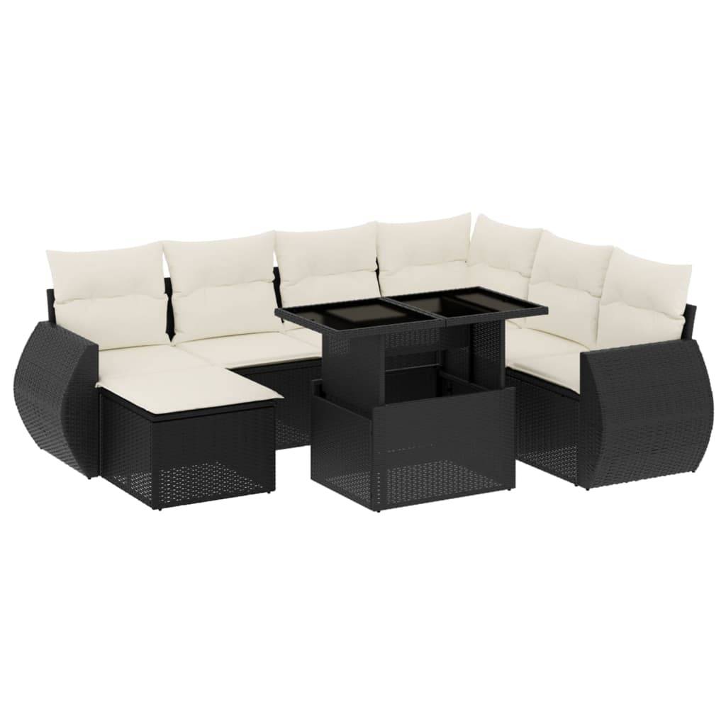 Grand Ensemble Canapé 8 Places et Pouf en Résine Tressée Table Ajustable Noir – ComfortXL Outdoor Living - Image 2