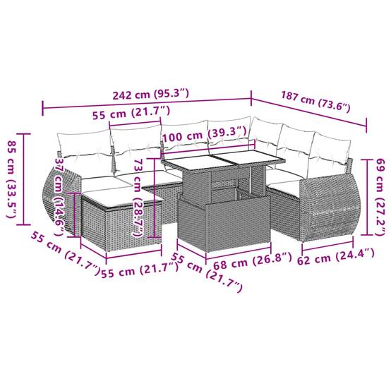 Grand Ensemble Canapé 8 Places et Pouf en Résine Tressée Table Ajustable Noir – ComfortXL Outdoor Living - Image 3