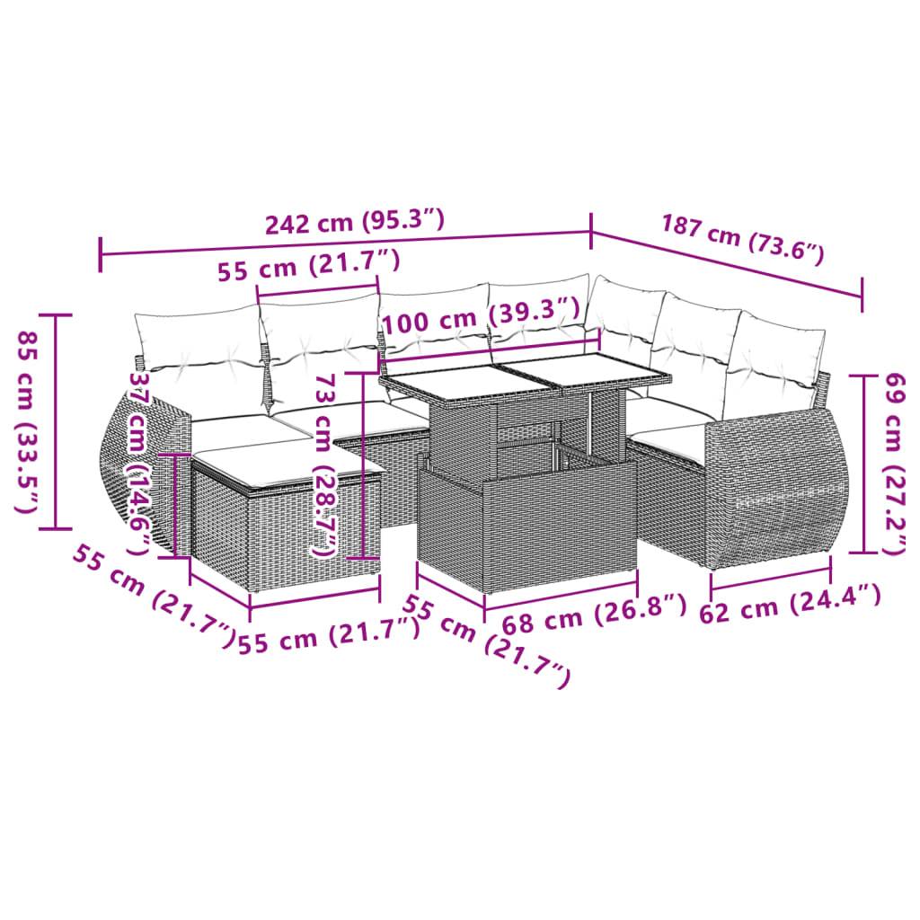 Grand Ensemble Canapé 8 Places et Pouf en Résine Tressée Table Ajustable Noir – ComfortXL Outdoor Living - Image 3