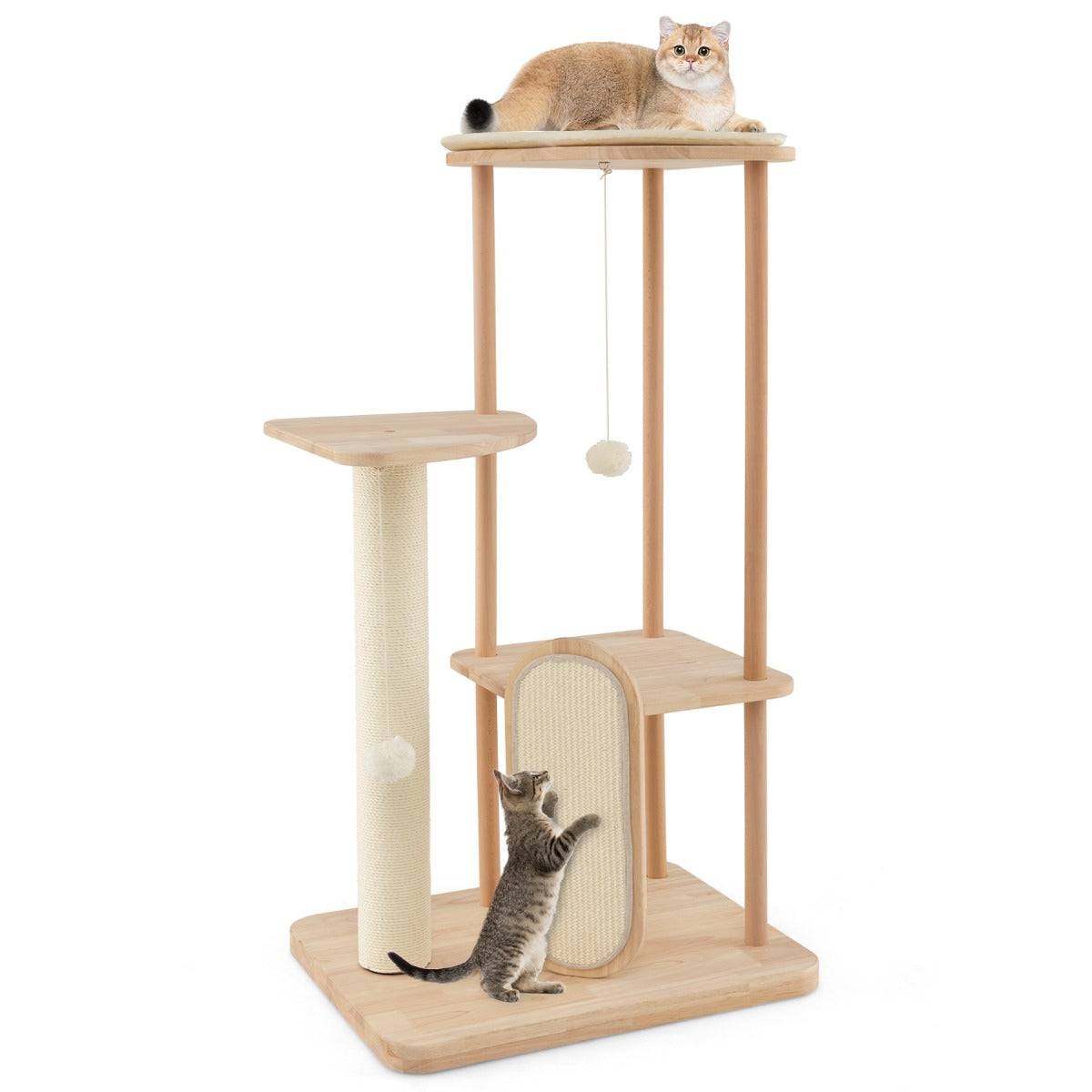 Helloshop26 - Arbre à chat en bois pour chats tour à chat moderne à plusieurs niveaux planche à gratter poteau en sisal perchoir 112 cm rembourré - Imagen 1