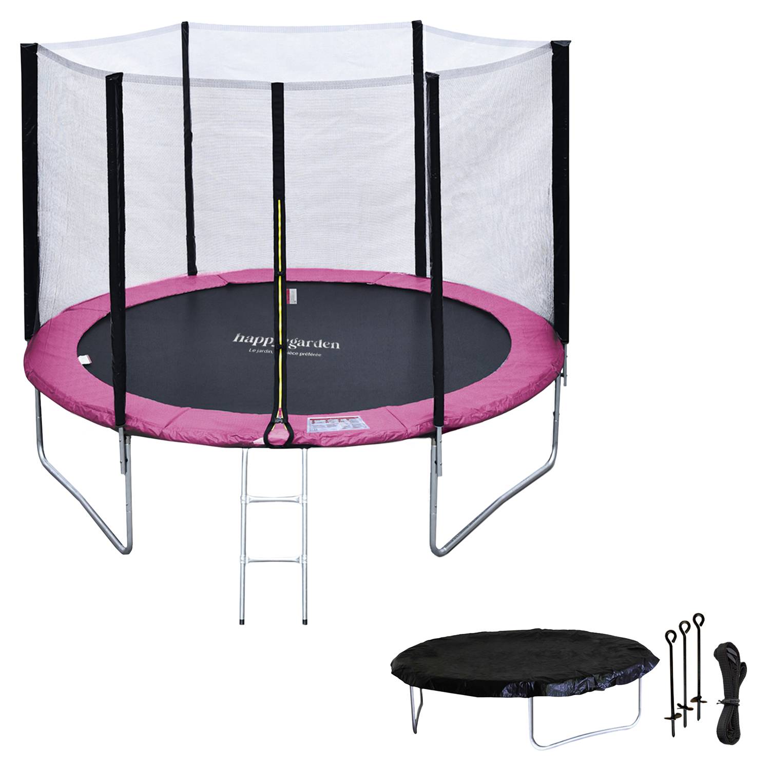 Happy Garden - Pack Premium Trampoline 305cm réversible gris / rose ADELAÏDE + filet, échelle, bâche et kit d'ancrage - HAPPY GARDEN - Image 2