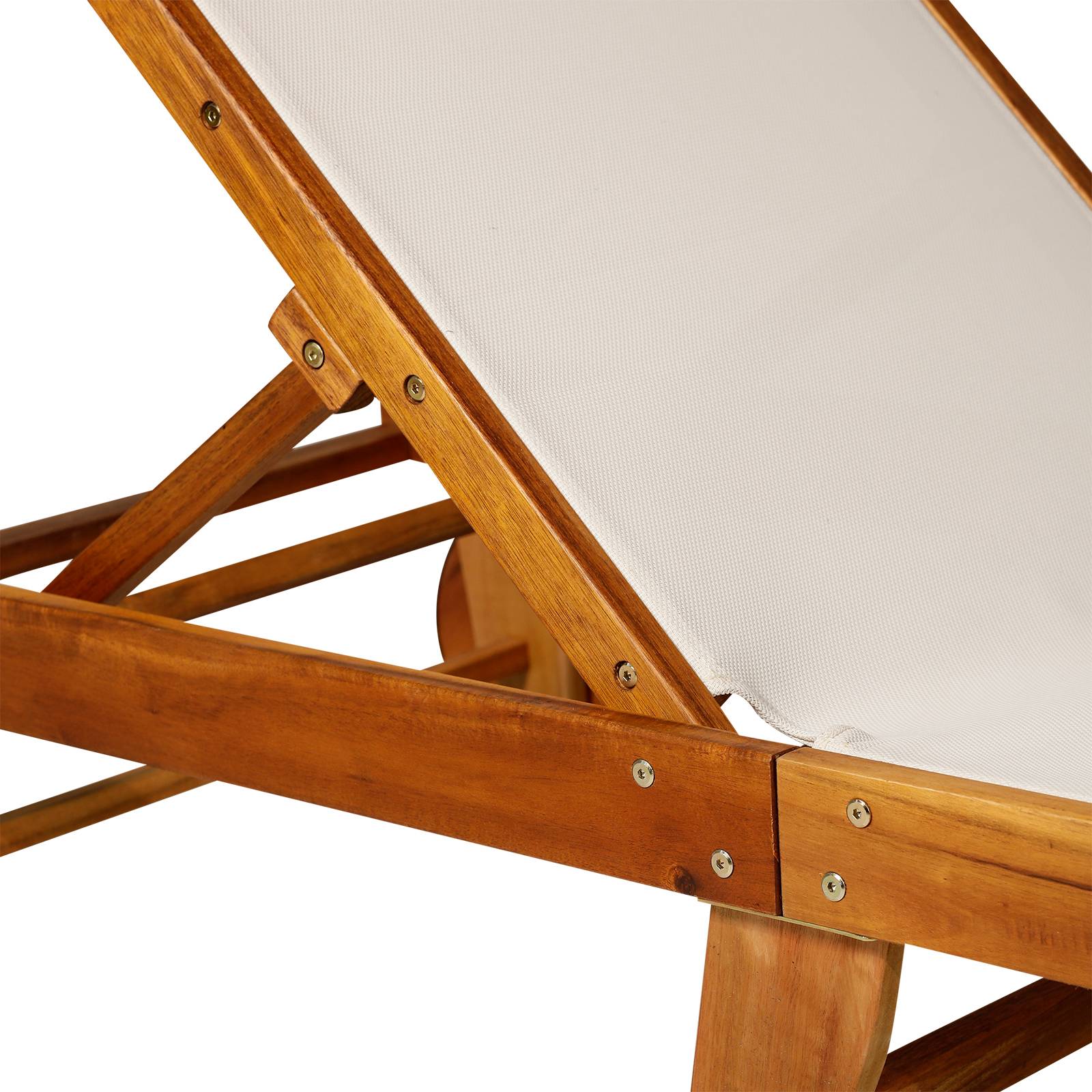 Chaise longue Relax Chaise longue de jardin Meuble de jardin Bois d’acacia ajustable Textile naturel + blanc 198 x 55 x 30-88,5 cm - Image 9