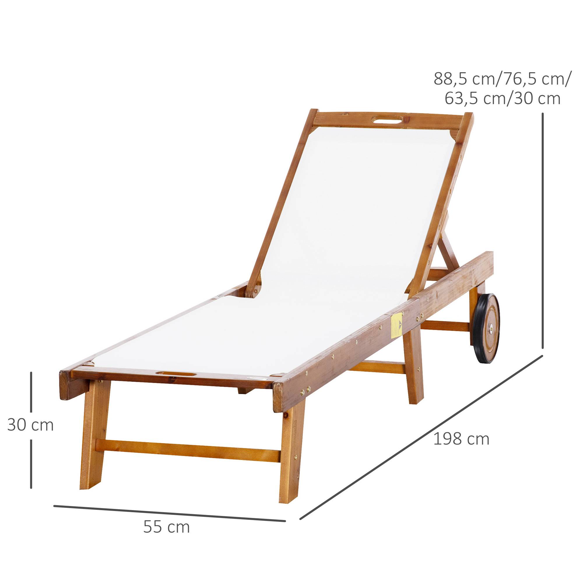 Chaise longue Relax Chaise longue de jardin Meuble de jardin Bois d’acacia ajustable Textile naturel + blanc 198 x 55 x 30-88,5 cm - Image 3