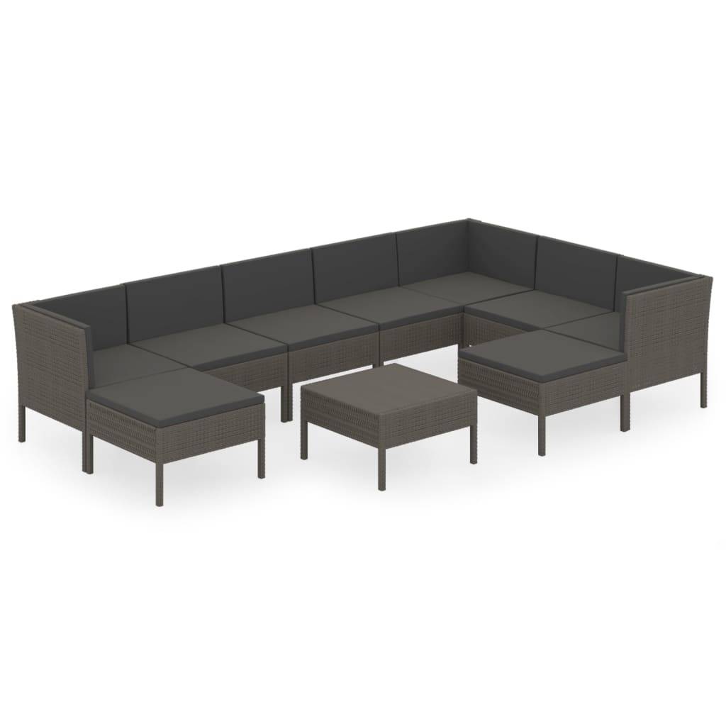 Helloshop26 - Salon de jardin meuble d'extérieur ensemble de mobilier 10 pièces avec coussins résine tressée gris - Imagen 1