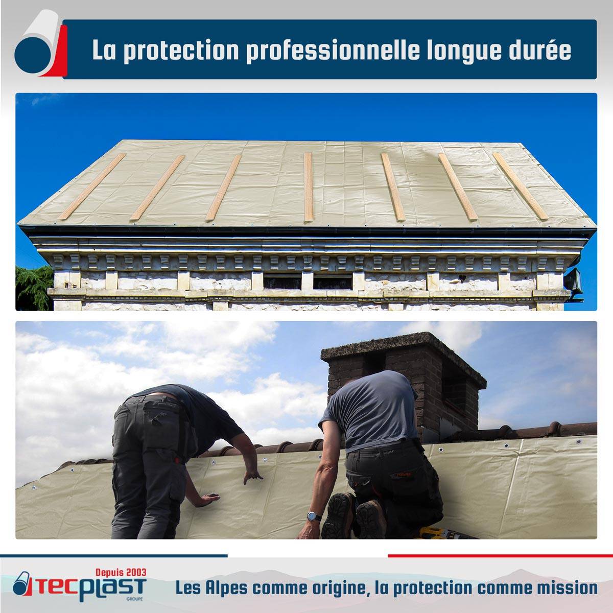 Tecplast - Bâche Toiture 3x6 m LP506TO Blanc Crème - Garantie 5 ans - Bâche d'étanchéité en PVC pour Couvreur et Charpentier TECPLAST - Imagen 2