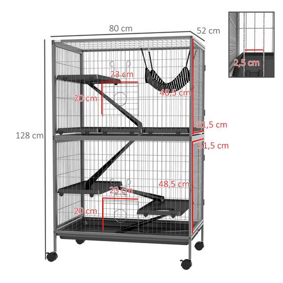 Cage pour rongeurs métal plastique gris 80 x 52 x 128 cm - PANGIVO - Image 5