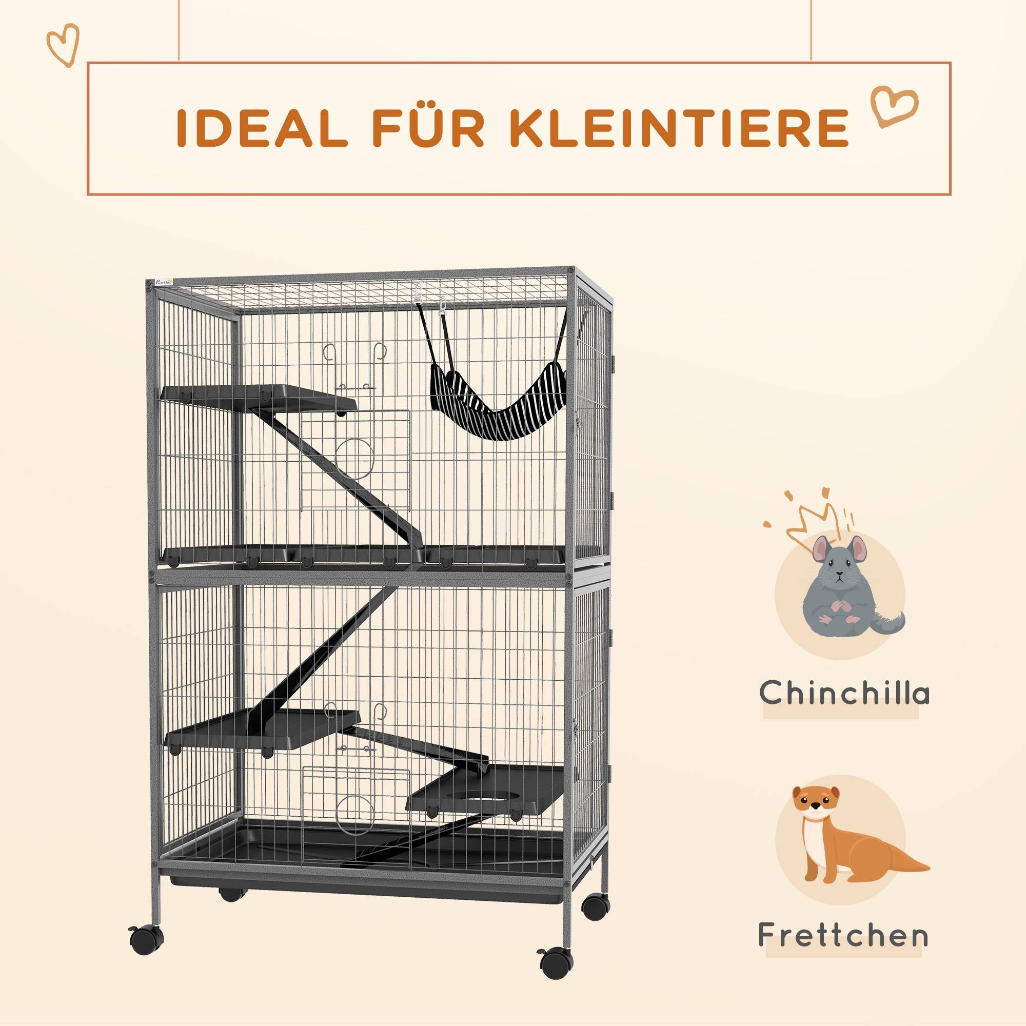Cage pour rongeurs métal plastique gris 80 x 52 x 128 cm - PANGIVO - Image 6