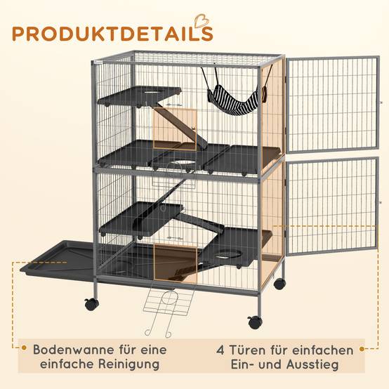 Cage pour rongeurs métal plastique gris 80 x 52 x 128 cm - PANGIVO - Image 9