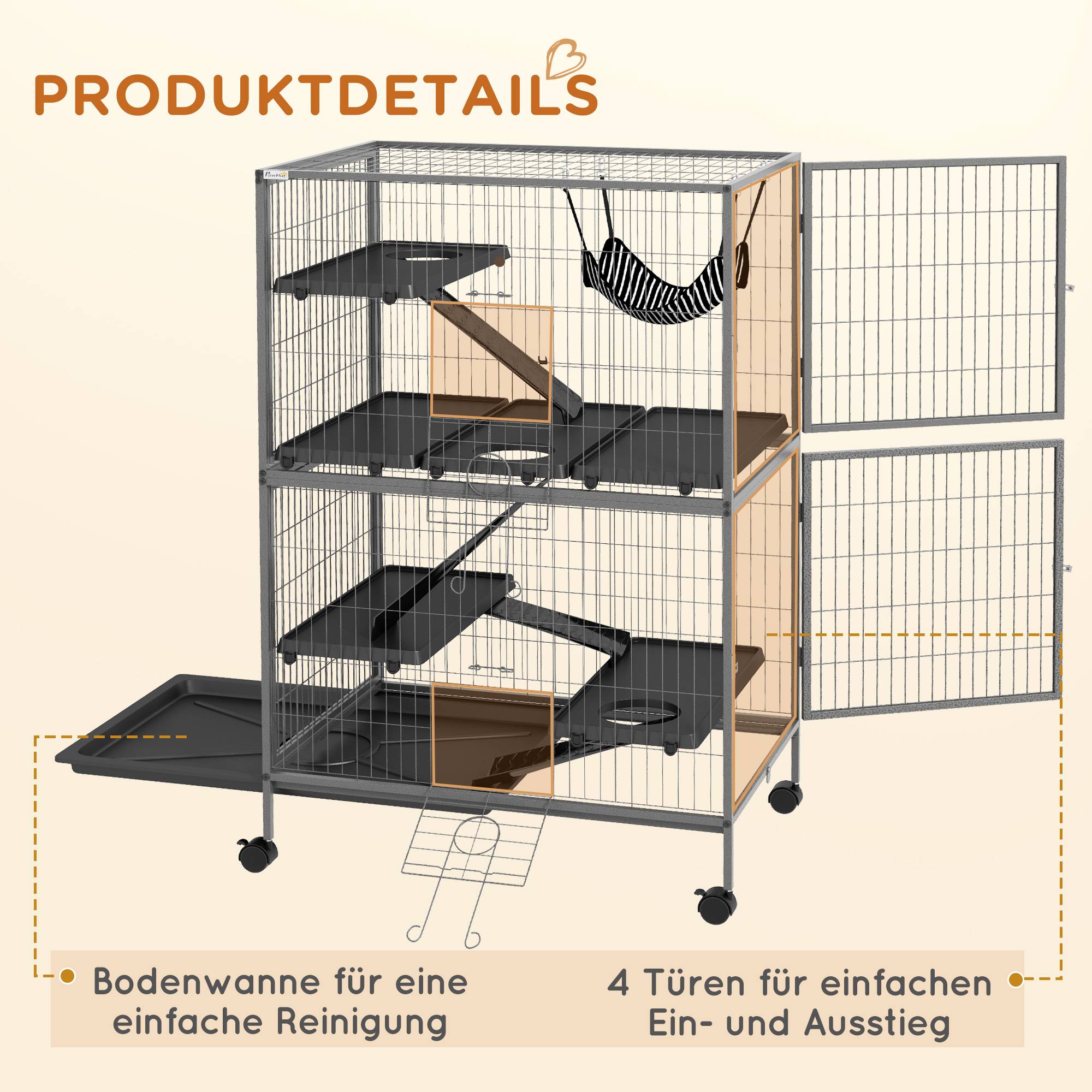 Cage pour rongeurs métal plastique gris 80 x 52 x 128 cm - PANGIVO - Image 9
