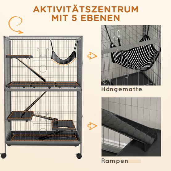 Cage pour rongeurs métal plastique gris 80 x 52 x 128 cm - PANGIVO - Image 8
