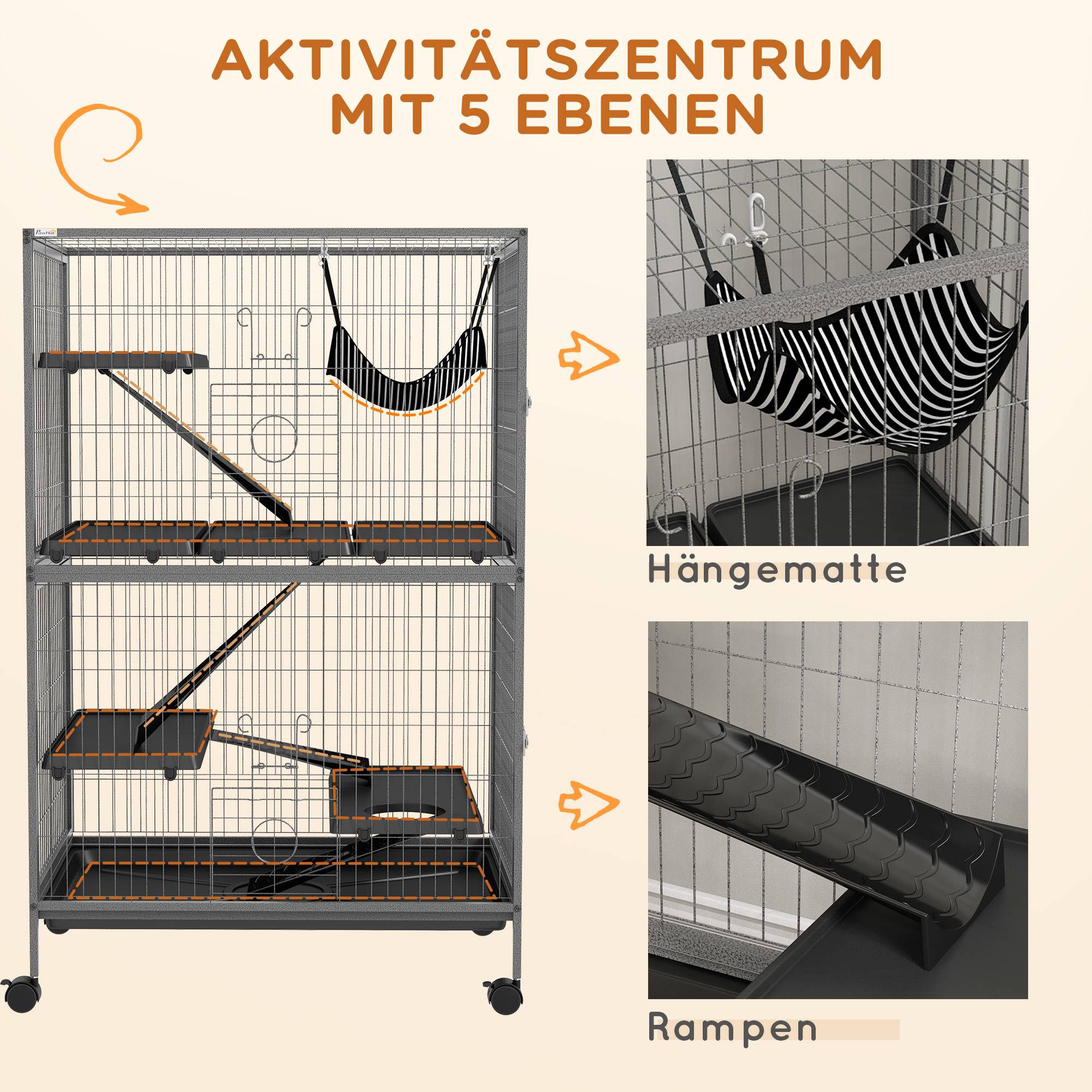 Cage pour rongeurs métal plastique gris 80 x 52 x 128 cm - PANGIVO - Image 8