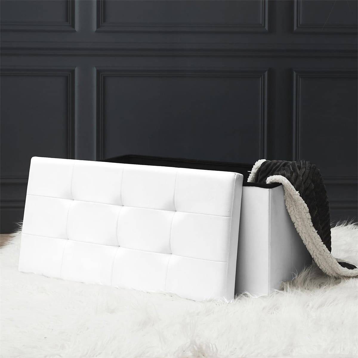 ALTOBUY - Banc Coffre Pliable Simili Cuir Blanc Capitonné - RONNY - Image 3
