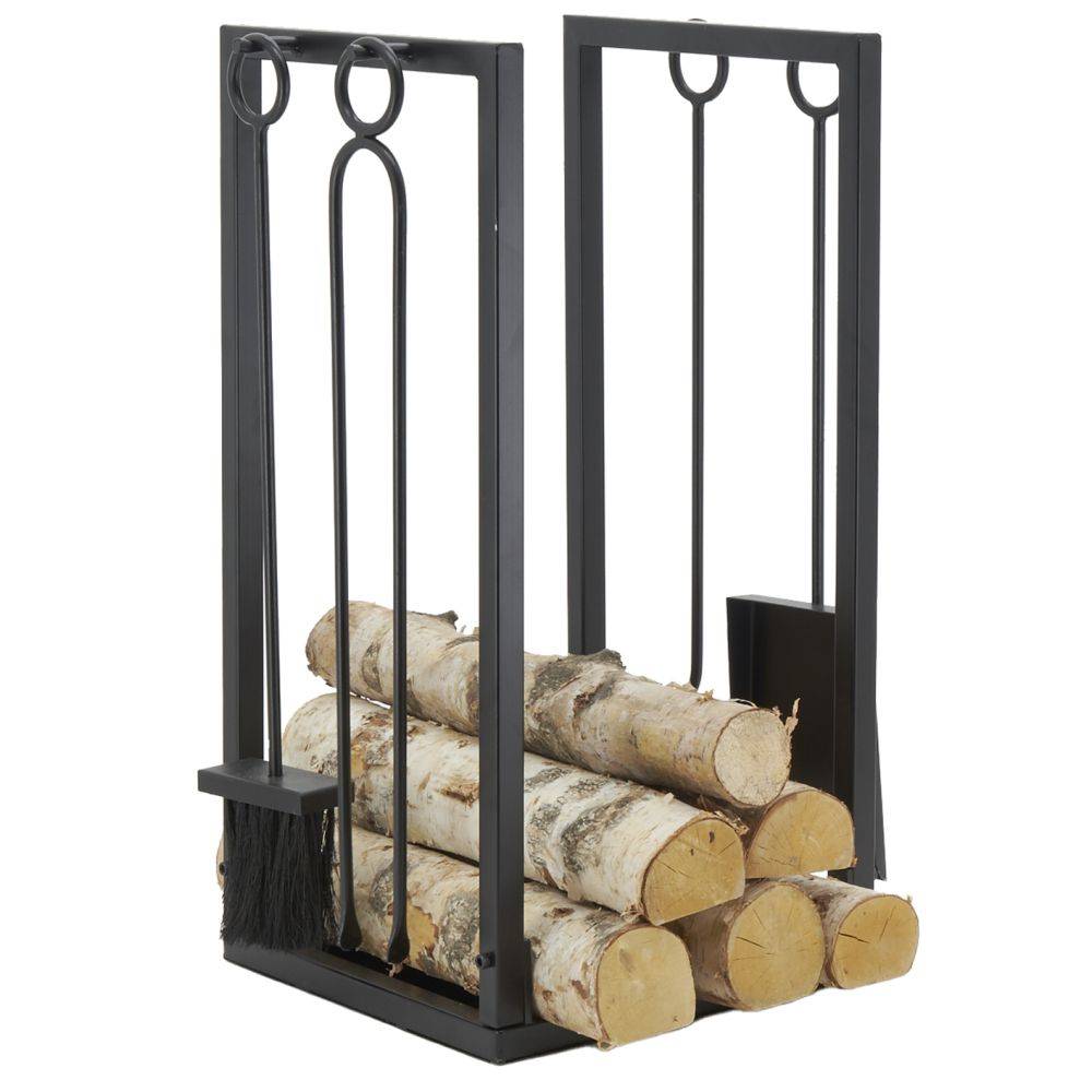 Aubry Gaspard - Porte-bûches + 4 accessoires de cheminée en métal noir - Imagen 2