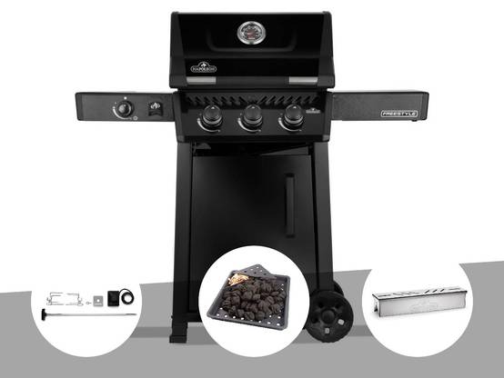 Napoleon - Barbecue gaz Freestyle 365 noir 3 brûleurs et 1 réchaud latéral + Rôtissoire + Plateau charbon + Boitier de fumage - Napoléon - Image 1