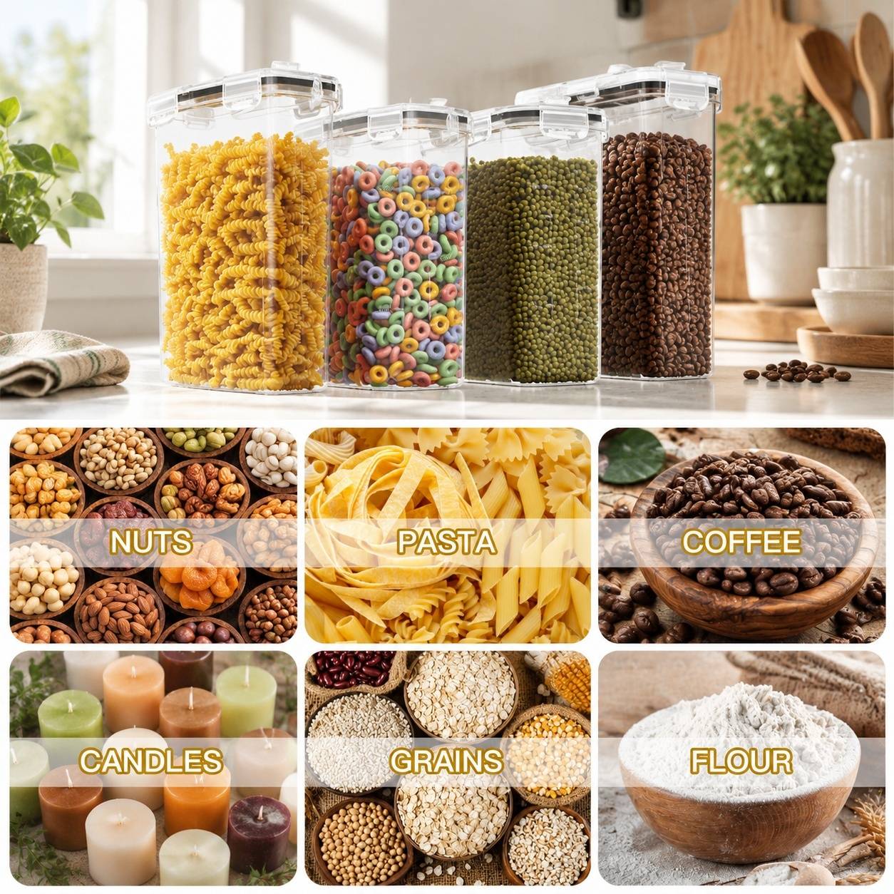 Boîtes de Rangement Alimentaire Plastique Lot de 4 avec Contenant 4L pour Céréales Pâtes Farine - Image 7