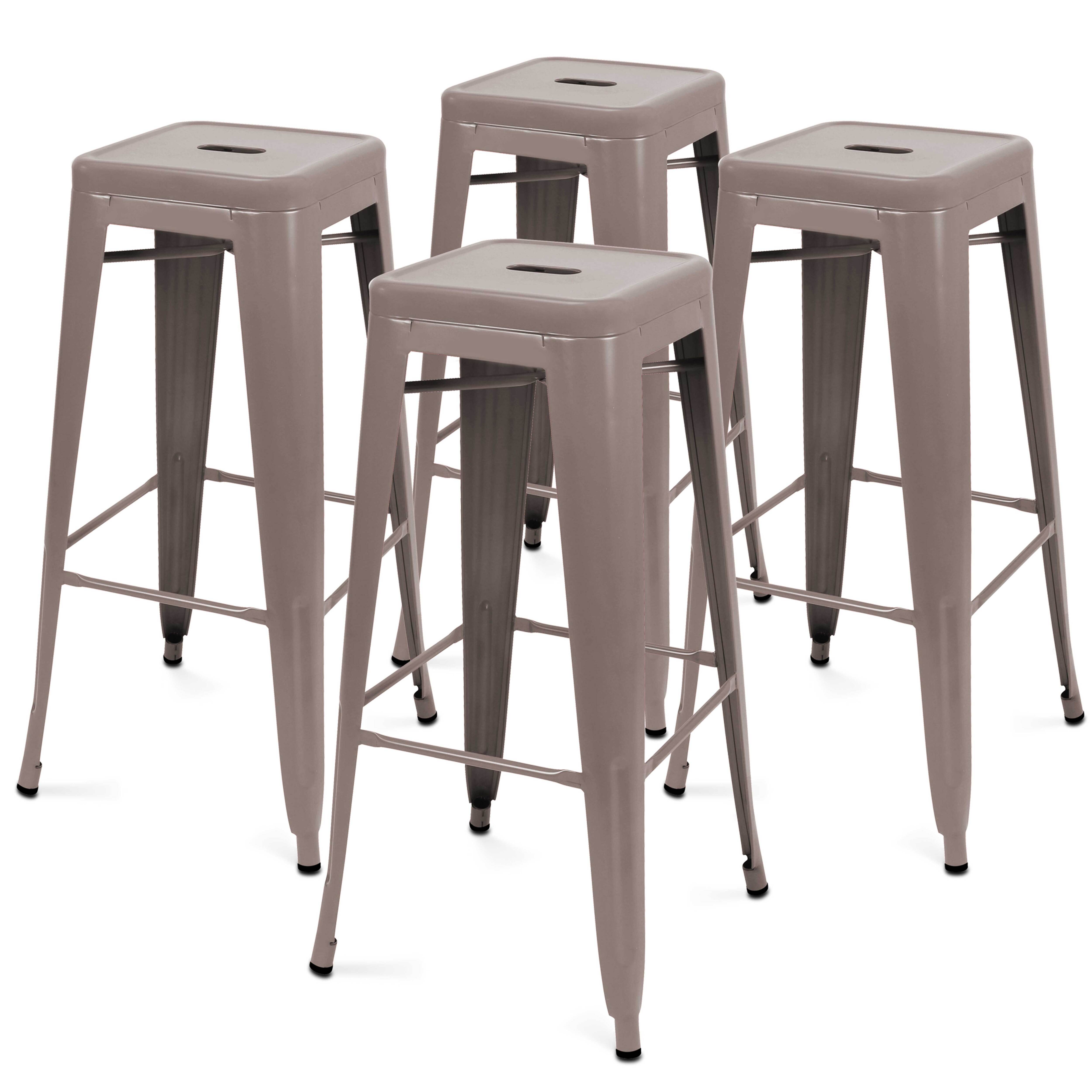 Oviala - Lot de 4 tabourets de terrasse en métal mat taupe Indus - Oviala - Imagen 1