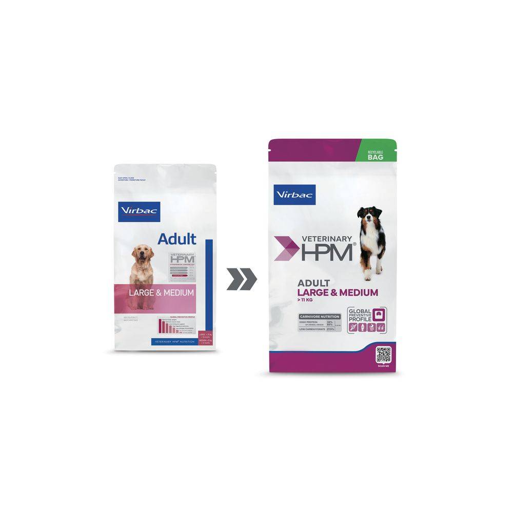 CROQUETTES CHIEN VETERINARY HPM DOG ADULT LARGE & MEDIUM - VIRBAC 16 kg - Imagen 5