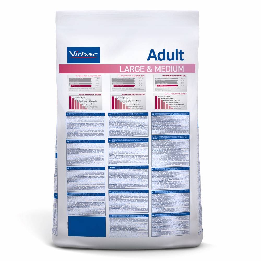 CROQUETTES CHIEN VETERINARY HPM DOG ADULT LARGE & MEDIUM - VIRBAC 16 kg - Imagen 3