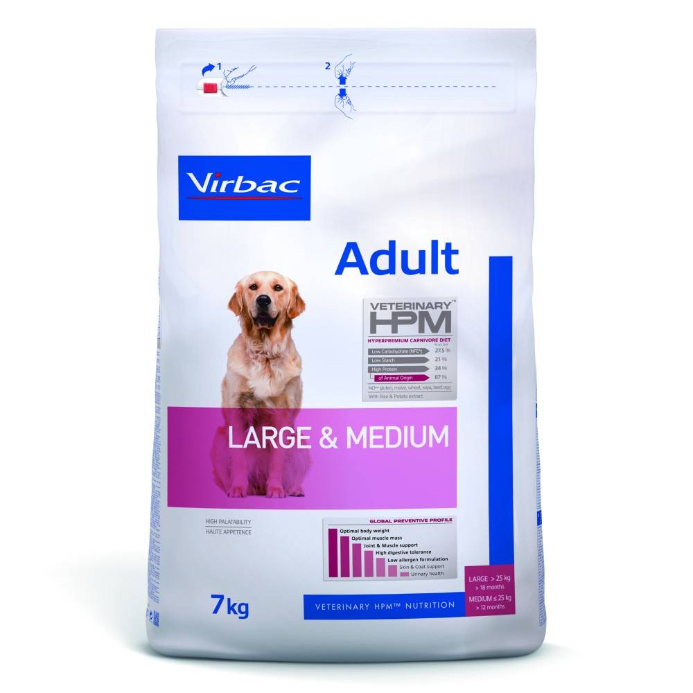 CROQUETTES CHIEN VETERINARY HPM DOG ADULT LARGE & MEDIUM - VIRBAC 16 kg - Imagen 2