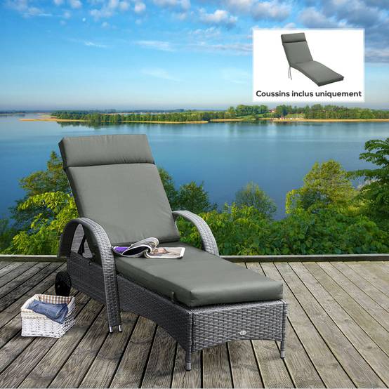 Coussin bain de soleil transat polyester jardin terrasse épaisseur 8 cm gris - ComfortXL Outdoor Living - Image 4