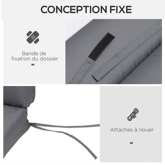 Coussin bain de soleil transat polyester jardin terrasse épaisseur 8 cm gris - ComfortXL Outdoor Living - Image 8
