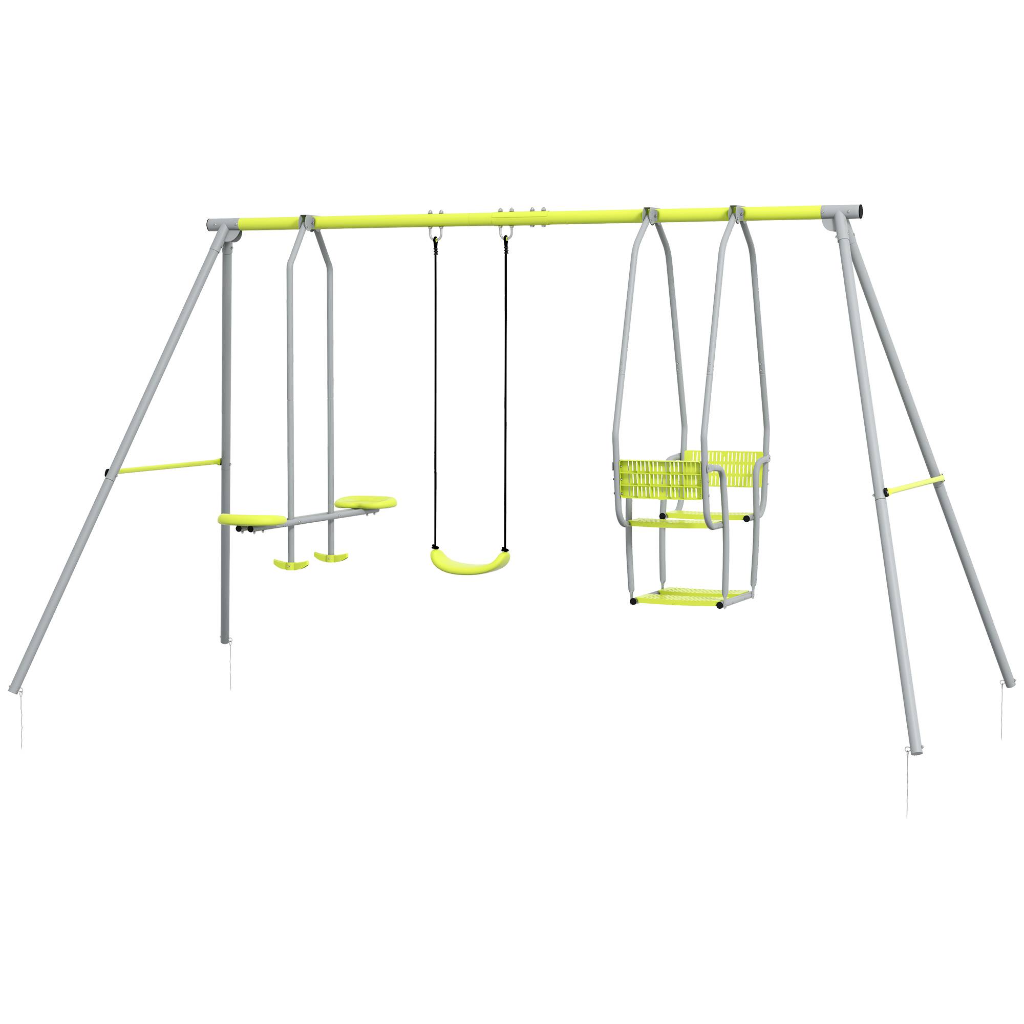 3 en 1 balançoire portique enfant avec 2 face à face et 1 siège de balançoire charge max. 225 kg vert - Image 2