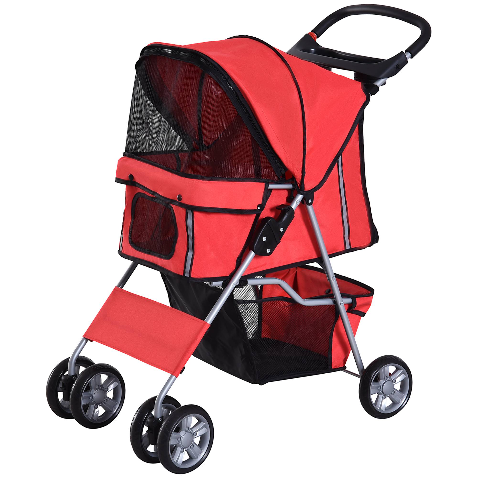 Poussette pour petit chien avec capote réglable, panier de rangement, porte-gobelet et 2 roues universelles, 75 x 45 x 97 cm, rouge - Image 2