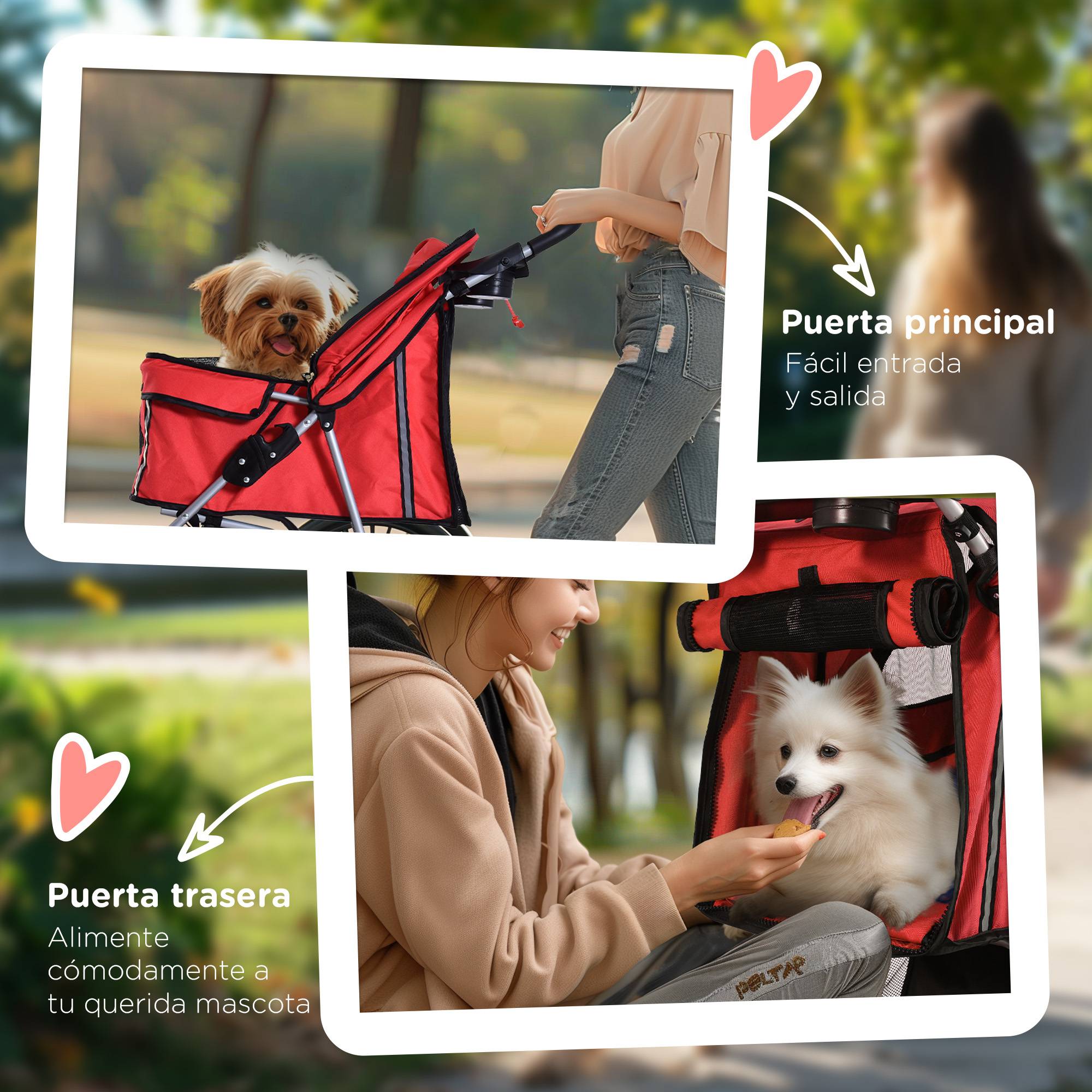 Poussette pour petit chien avec capote réglable, panier de rangement, porte-gobelet et 2 roues universelles, 75 x 45 x 97 cm, rouge - Image 9