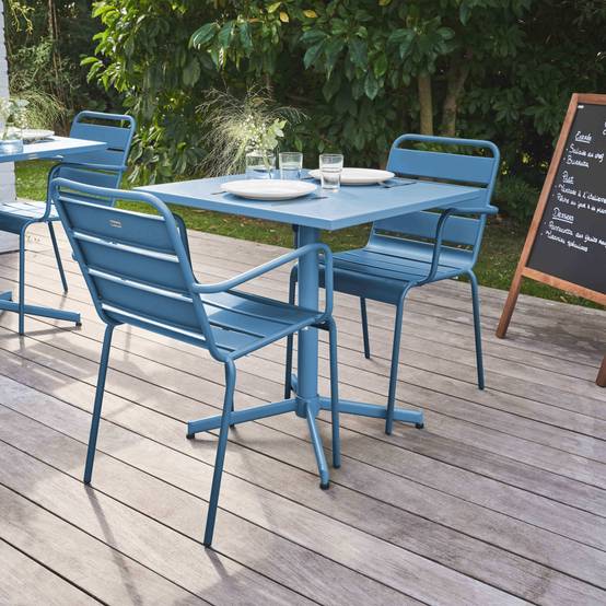 Oviala - Ensemble table de jardin carrée et 2 fauteuils métal bleu pacific Palavas - Oviala - Image 3