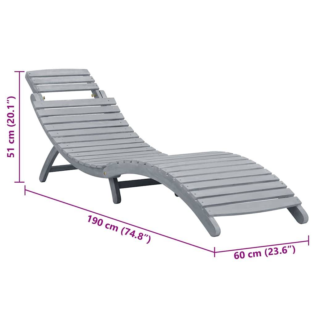Vidaxl - Chaise longue avec coussin Gris Bois d'acacia solide vidaXL 3064052 - Image 3