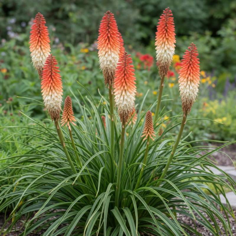 Kniphofia, Tison de Satan Orange Vanilla Popsicle® à fleurs Blanche/Orange - feuillage Caduc - Godet - 5/20 cm