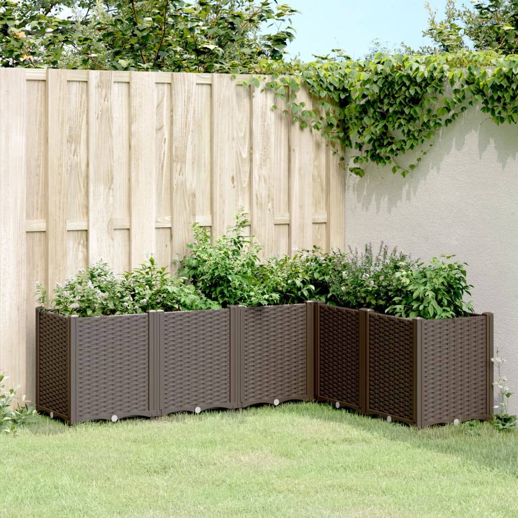 ComfortXL - Grand Bac à Fleurs Modulable Polypropylène pour Terrasse Carré Potager Aspect Rotin 160x120x53 cm Marron - ComfortXL Outdoor Living - Image 1