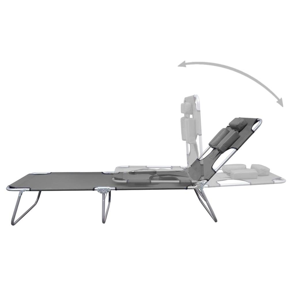 Helloshop26 - Transat chaise longue bain de soleil lit de jardin terrasse meuble d'extérieur pliable et coussin de tête dossier réglable gris - Imagen 1