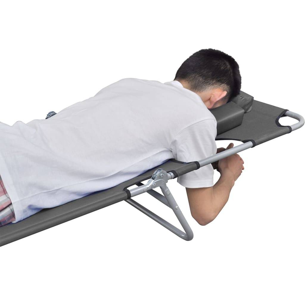 Helloshop26 - Transat chaise longue bain de soleil lit de jardin terrasse meuble d'extérieur pliable et coussin de tête dossier réglable gris - Imagen 5