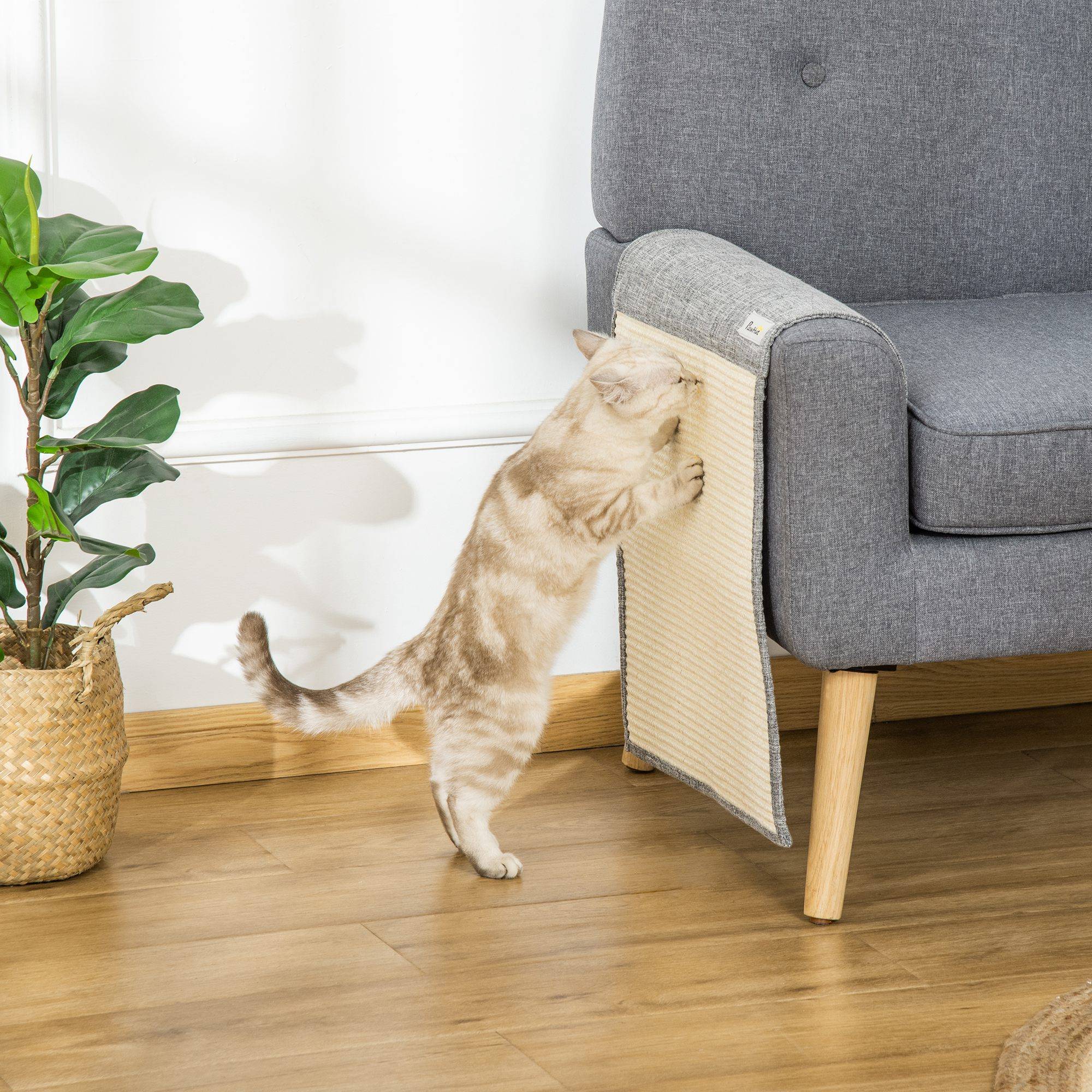 Pawhut - Lot de 2 tapis griffoir chat grattoir chat en sisal grattoir de canapé, sol ou mur dim. 130L x 45l cm gris - Image 2