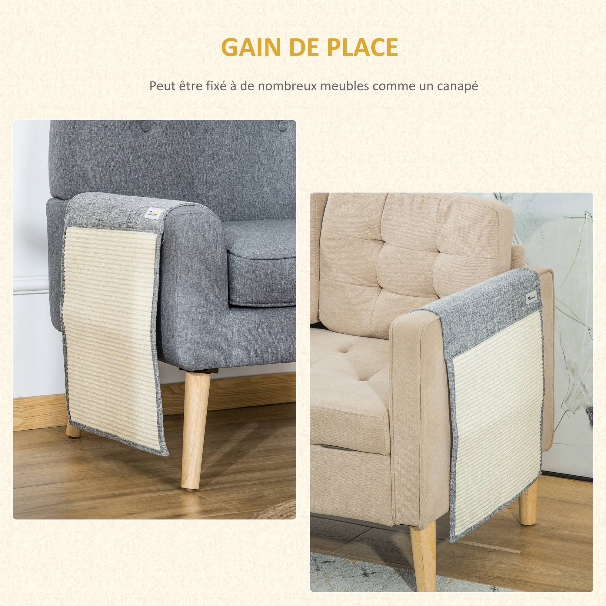 Pawhut - Lot de 2 tapis griffoir chat grattoir chat en sisal grattoir de canapé, sol ou mur dim. 130L x 45l cm gris - Image 5