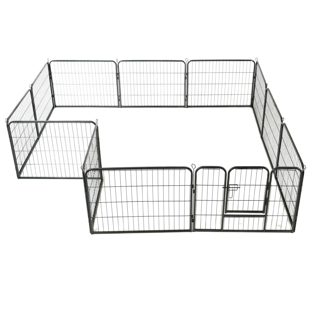 Helloshop26 - Parc pour chiens 12 panneaux acier 80 x 60 cm noir - Imagen 1