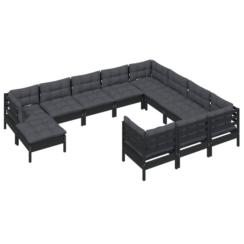 Helloshop26 - Salon de jardin meuble d'extérieur ensemble de mobilier 11 pièces avec coussins noir bois de pin - Imagen 1