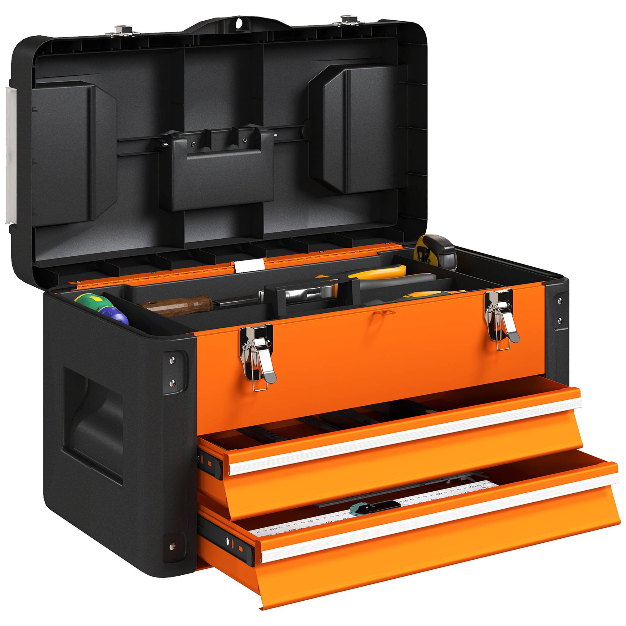 Sans Marque - Boîte à outils vide, 49,7 x 25,3 x 28,9 cm, boîte à outils avec tiroir, mini boîte en acier orange - Image 1