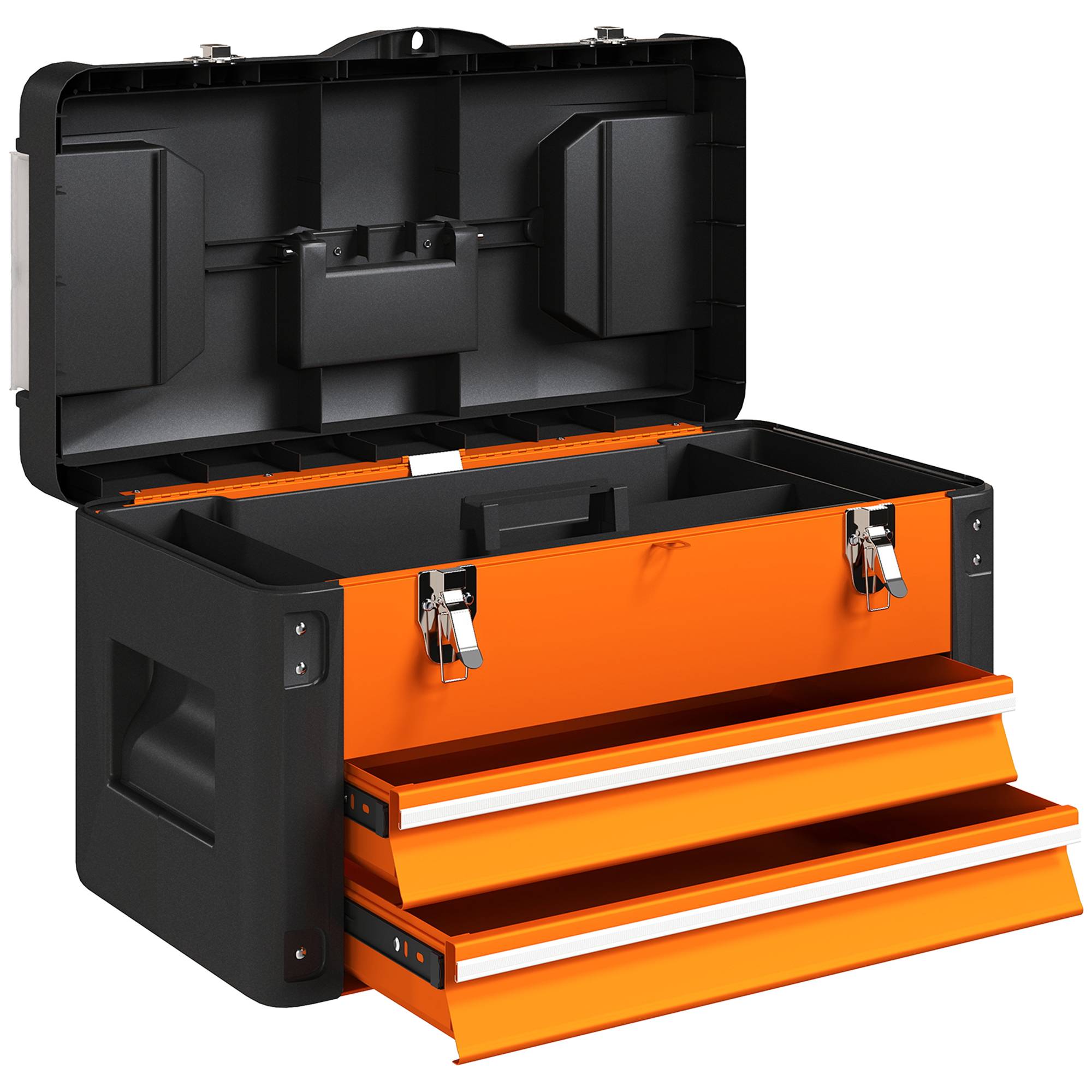 Sans Marque - Boîte à outils vide, 49,7 x 25,3 x 28,9 cm, boîte à outils avec tiroir, mini boîte en acier orange - Image 2