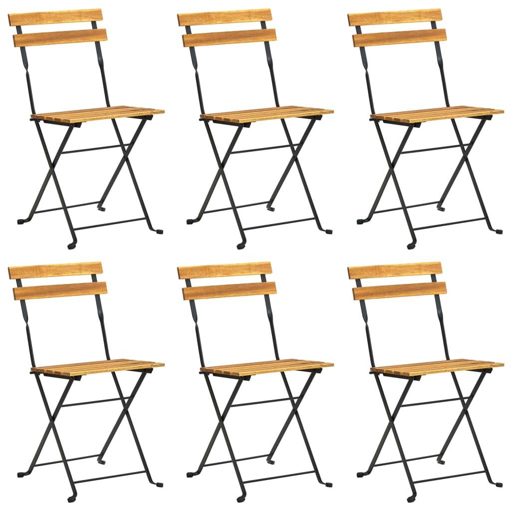 Lot de 6 chaises de jardin pliables bois d'acacia et acier naturel 40 x 39 x 79 cm - PANGIVO - Image 2