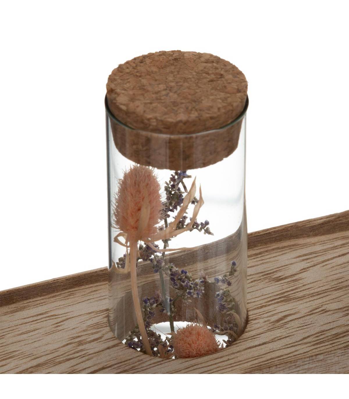 Fleurs séchées dans 3 Tubes en verre Support en Bois L 21 x H 17.2 cm - Imagen 2