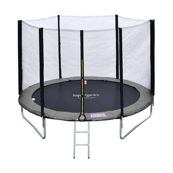 Pack Premium Trampoline 180cm réversible gris / rose CAIRNS + filet, échelle, bâche et kit d'ancrage - HAPPY GARDEN - Image 1