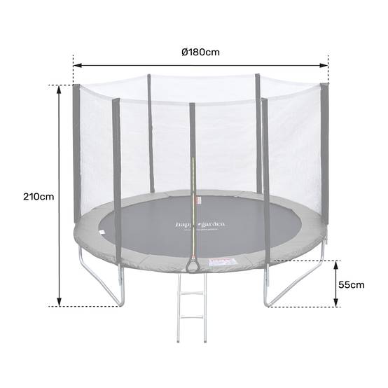 Pack Premium Trampoline 180cm réversible gris / rose CAIRNS + filet, échelle, bâche et kit d'ancrage - HAPPY GARDEN - Image 7