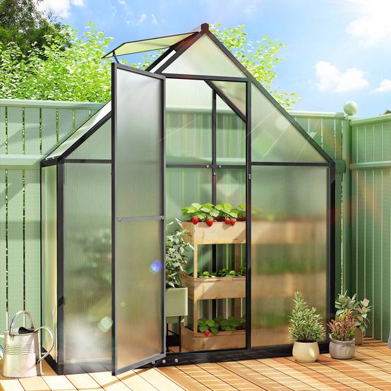 Serre de Jardin Aluminium Polycarbonate, Fenêtre Réglable et Porte Battante, Résistante aux Intempéries - Image 3