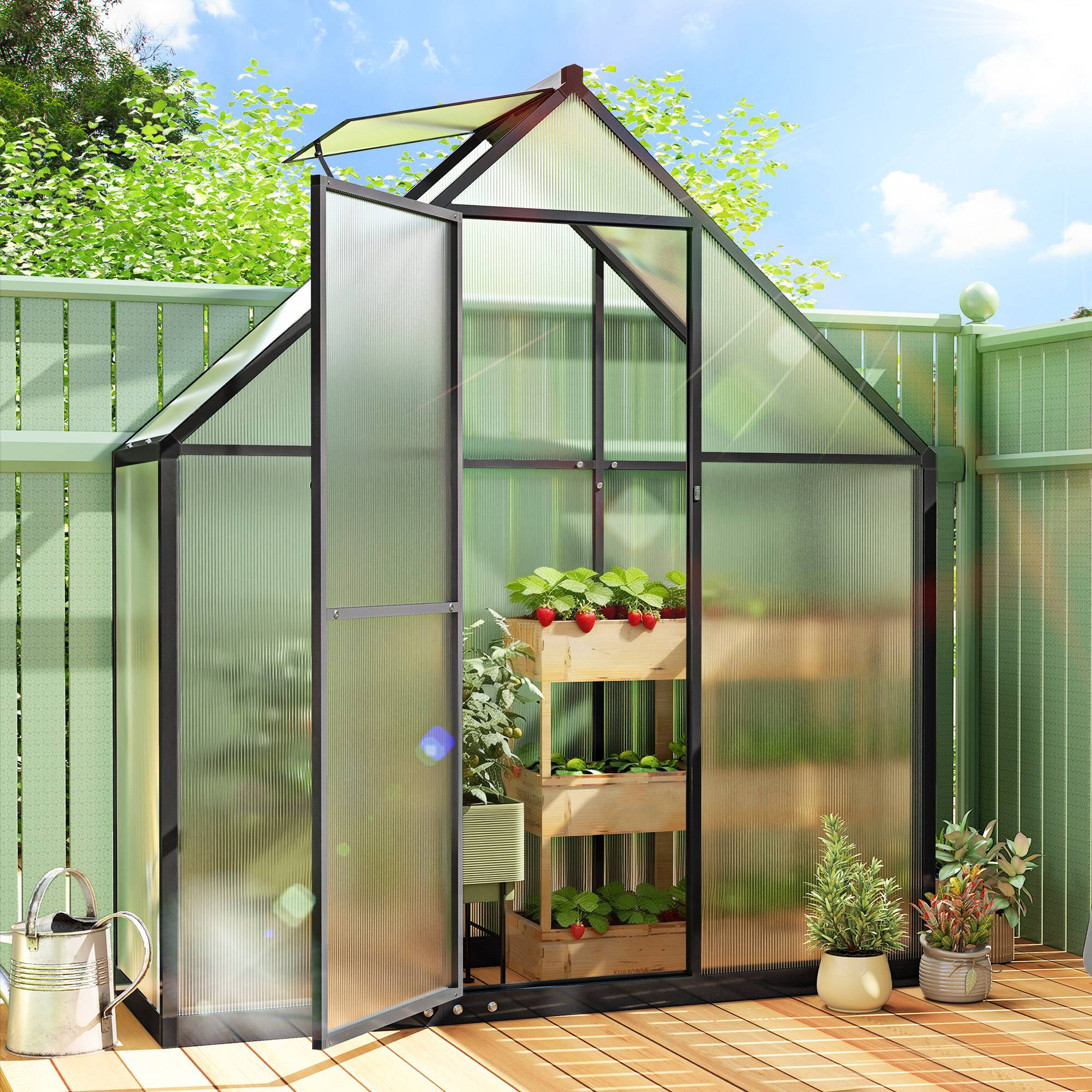 Serre de Jardin Aluminium Polycarbonate, Fenêtre Réglable et Porte Battante, Résistante aux Intempéries - Image 3